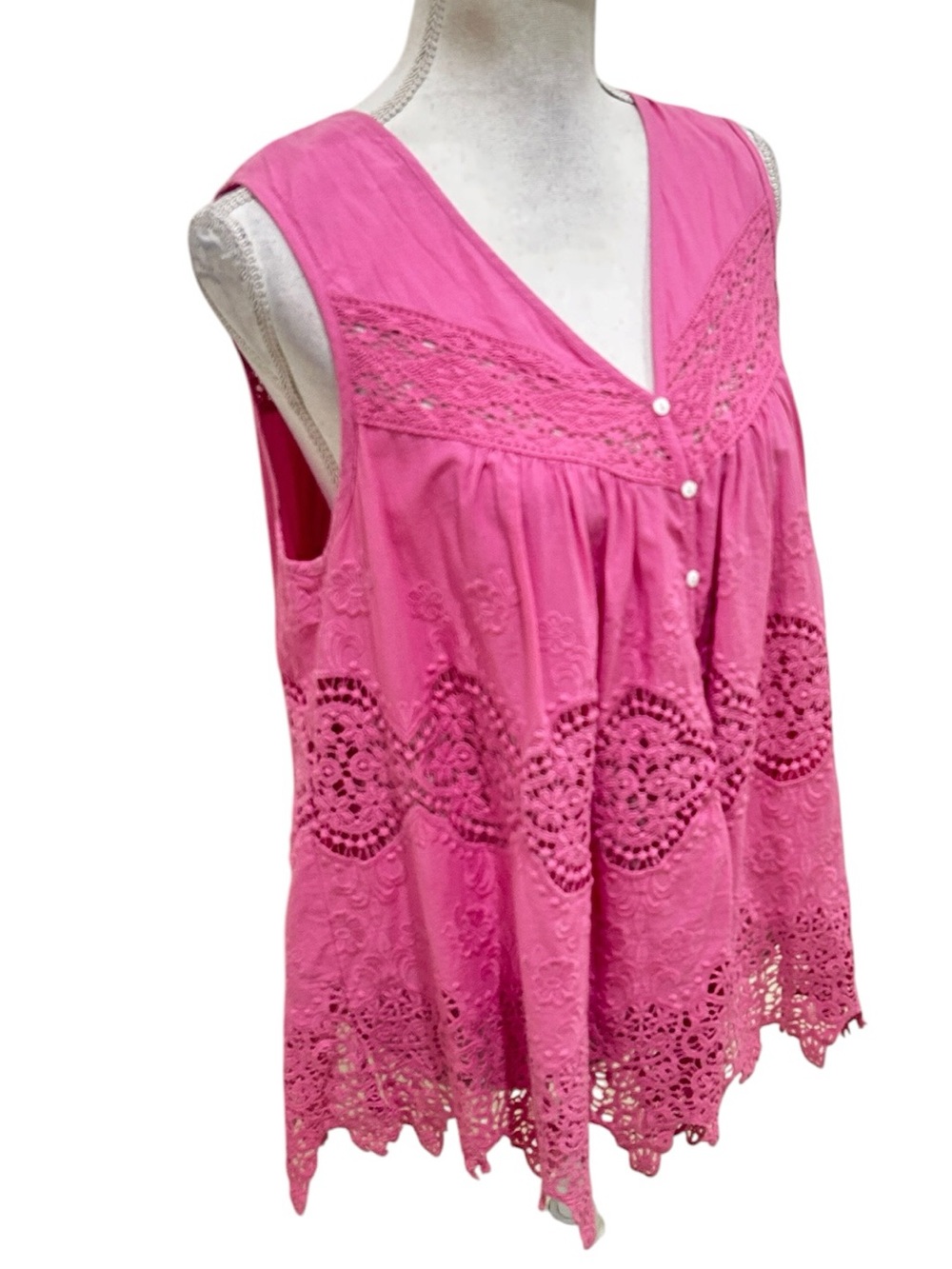 Karen Kane dusty pink a-line sleeveless cotton blouse crochet lace size large - Picture 3 of 7